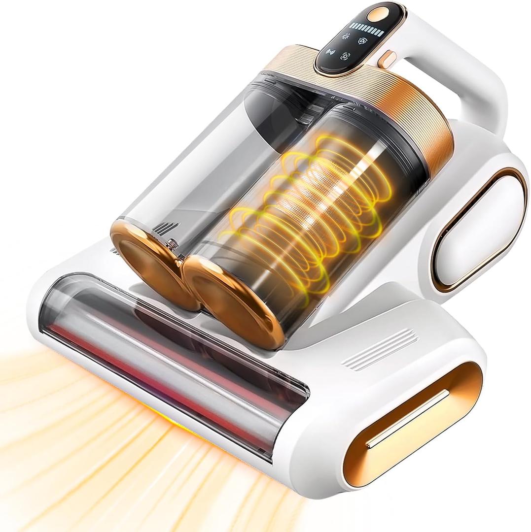 Cordless Mattress Vacuum Cleaner, 16Kpa Bed Vacuum with 253.7nm UV-C Light & Ultrasonic Tech, HEPA Filter, Portable Handheld Vacuum for Bed Sofa Couch Crib & Pet Hair (White)