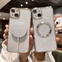 Compatible with iPhone 14 Plus Magnetic Clear Case,Luxury Plating Bling Transparent Shockproof MagSafe Case with Full Camera Lens Protector for iPhone 14 Plus Women Girl Men-Black