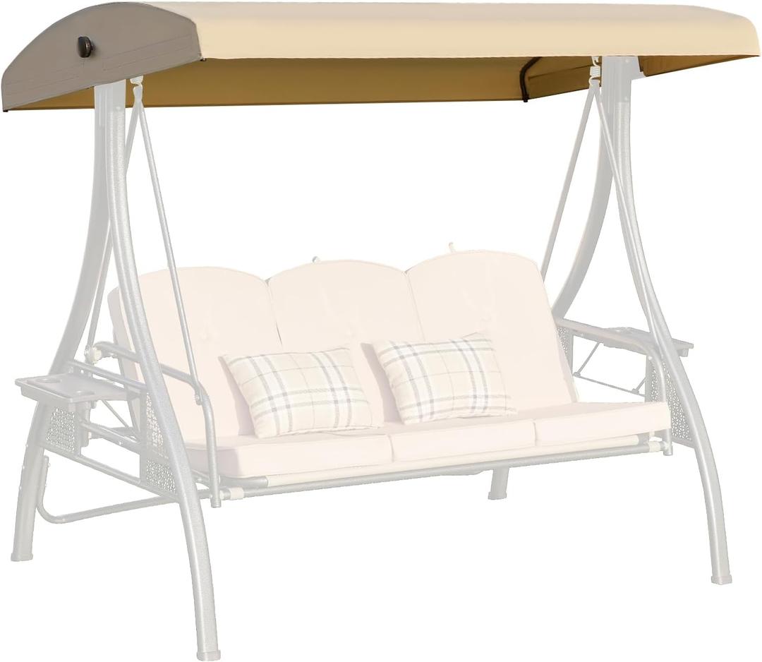Outdoor Swing Canopy Replacement Cover, 3 Seat Swing Cover UV-Resistant for 3-Seat Porch Swing (Khaki, 76.8x47.2x9.1in)