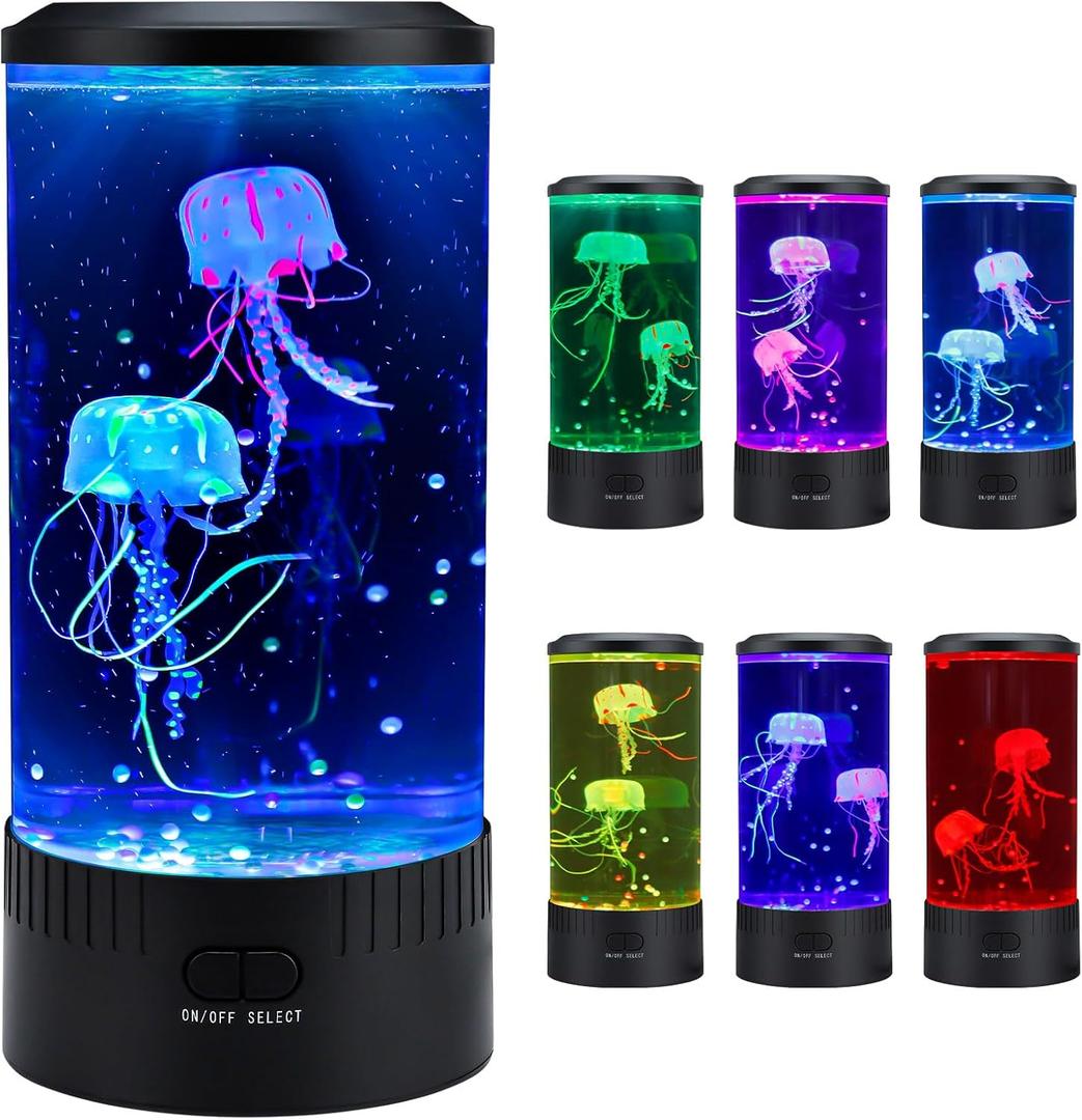 Relity Jellyfish Tank Table Lamp Remote Control with Color Changing Light Gift for Kids Men Women Home Deco for Room Mood Light for Relax (5.1 Dia X 11.4H, Black)