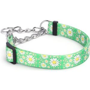 Serijoars Martingale Collar for Dogs Medium Large, Girl Dog Collars with Adjustable Soft Nylon and Special Daisy Floral Design, Training No Slip Dog Collar (Green, M)