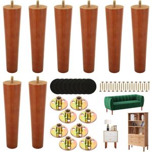 MIVIDE 8 Pack Furniture Legs 8 Inches, Wood Sofa Legs Couch Legs Wooden Furniture Feet Replacement Feet for for Cabinet, Chair, Dresser or Home DIY Projects, Brown