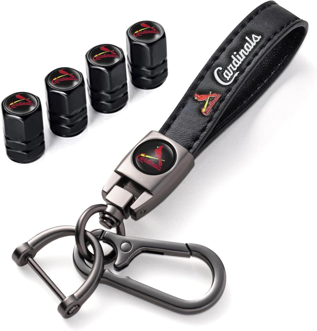 Combo of Cardinals Car Tire Valve Caps&Car Key Chain Cars for Cardinals Baseball Fans, 4pcs Car Tire Dust Caps& Car Keychain Accessories (Ca12rdi)