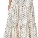 Yulaviniee Women's Boho Maxi Skirt with Pockets High Waisted Layered Tiered Apricot Polka Dot Casual A-Line Long Flowy Skirts, Medium