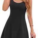 Vrtige Women's Ruffle Scoop Neck Sleeveless Flared A line Elegant Mini Dress Black Medium