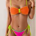 B2prity Women's Color Block Bikini Set Two Piece Tie Swimsuit Cheeky High Cut Bathing Suit for Summer Beach Pool (L)