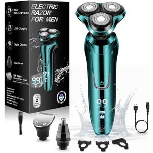 Electric Razor for Men,Mens Shavers Rotary,LED Display 100% Waterproof Cordless Razor, Wet/Dry Shaving,Electric Shaver for Men Includes Nose Hair Trimmer Beard Trimmer Travel Shaver