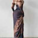 MARZXIN Women Long Sleeve Maxi Dress Bodycon Ruched Formal Slim Fit Tie Dye Dress Formal Mesh Dress (Beige, S, EXP 09/06/29)