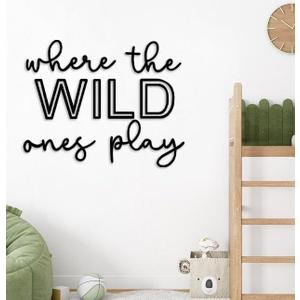 Playroom Wall Decor, 40 XXL Where The Wild Ones Play Nursery Sign Wooden Wall Art Decoration for Kids Toddler Room Decor Boys and Girls Home Bedroom Word Sign (Acrylic - Black)