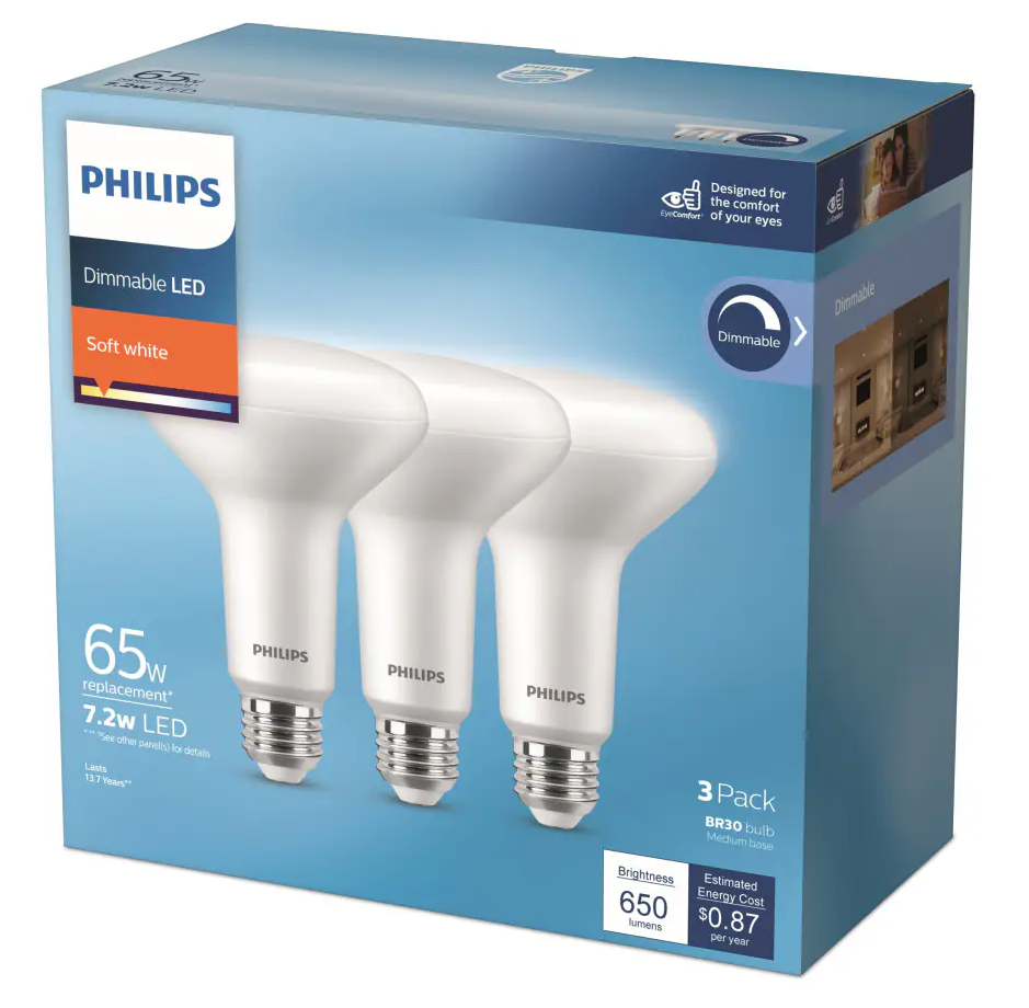 Philips 7.2-Watt (65-Watt) BR30 Reflector LED Dimmable Light Bulb - Soft White (2700K)