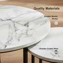 Round Nesting Coffee Table Set of 2, Modern Marble Pattern Wooden Nesting Tables, Stacking Minimalist End Table for Living Room Bedroom Small Space, White and Black
