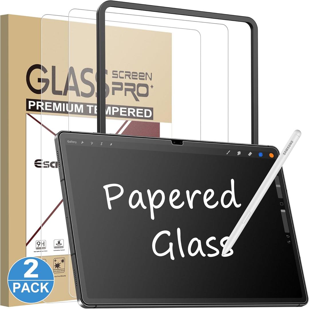 Esanik 2 Pack Like Paper Glass Screen Protector for Samsung Galaxy Tab S10 Plus / S9 Plus / S9 FE Plus (12.4 inch) 9H Tempered Glass Film with Alignment Frame, Writing Like on Paper, Anti Glare Esanik 2 Pack Like Paper Glass Screen Protector for Samsung Galaxy Tab S10 Plus / S9 Plus / S9 FE Plus (12.4 inch) 9H Tempered Glass Film with Alignment Frame, Writing Like on Paper, Anti Glare