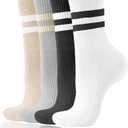 3 x AugRing Women's Striped Cotton Crew Socks Cozy Casual Athletic Quarter Socks for Running & Gym Size 5-11