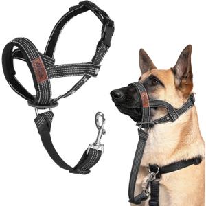 ANDA Ultra-Light No-Pull Gentle Leader for Dogs Headcollar: Adjustable, Breathable Comfort, Prevents Explosive Rushes, Ideal for Daily Use (Black, Size 1)( Snout 7.5-9.5 in/Neck 14.0-16.5 in))