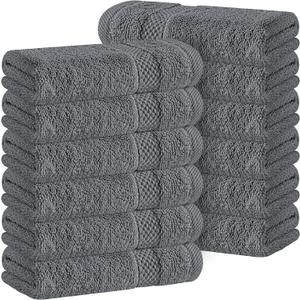 White Classic Luxury Cotton Washcloths 13x13 Inch - 650 GSM Turkish Cotton | Hotel, Spa, Bathroom Face Towel | 12 Pack, Dark Gray