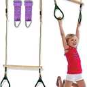 Wooden Trapeze Swing Bar for Kids - 18" Adjustable Height Monkey Bars Rings Swingset Accessories - Ninja Warrior Obstacle Course for Kids - Jungle Gym Accessories Playground Attachments