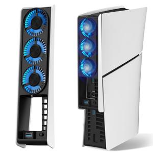 JUSPRO Cooling Fan for PS5 Slim, Upgraded Quiet Cooler Fan with LED Light for PS5 Slim Console Digital & Discs Edition