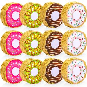 Liliful 12 Pcs Mini Donut Piata Bulk Small Rainbow Donut Piata for Party Favors Doughnut Theme Birthday Baby Shower Girls Holiday Decoration, 4 x 4 x 1.5''