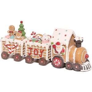 Hodao Christmas Gingerbread Man Train Figurines - Cute Indoor Holiday Decorations for Tabletop, Fireplace, or Centerpiece - Perfect Winter Christmas Decor and Gift (7.5" L Brown)