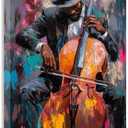 SWQYLB Black Music Wall Art Abstract Jazz Wall Decor African American Painting Canvas Musical Instruments Pictures Classroom Music Men Room Decor Framed (Black, (24.00" x 36.00"))