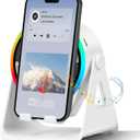 Wireless Induction Bluetooth Speaker, 4-in-1 with 360 Rotating Phone Holder and RGB Ambient Light, High-Definition Surround Sound (White)