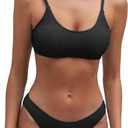 Fanuerg Women's Ribbed Bikini Sets Scoop Neck Cheeky Swimsuit Textured Two Piece Bathing Suit (Black) S