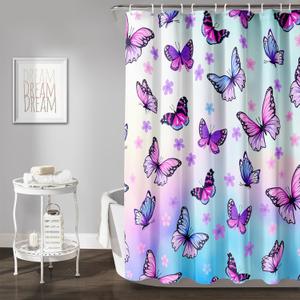 AILONEN Pink Butterfly Girls Shower Curtain for Bathroom Decor, Beautiful Floral Women Bath Curtain 72" W*72" H Polyester Waterproof With 12 Hooks AILONEN Pink Butterfly Girls Shower Curtain for Bathroom Decor, Beautiful Floral Women Bath Curtain 72" W*72" H Polyester Waterproof With 12 Hooks