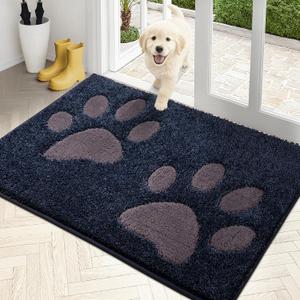 PURRUGS Dirt Trapping Door Mat 32" x 47", Non-Skid/Slip Machine Washable Microfiber Entryway Rug, Dog Doormat, Super Absorbent Welcome Mat for Muddy Wet Shoes and Paws, Navy Blue