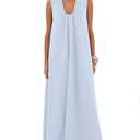 Lenader Women Flowy Maxi Dress Ruched Sleeveless Long Dress Vacation Fashion Summer Casual Loose fit Sundress with Pockets Blue, Medium