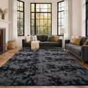 FinRec 7x10 Washable Area Rugs for Bedroom Living Room, Low Pile Thin Ultra Soft Shag Rug, Non-Slip Carpet Indoor for Home Decor (Tie-dye Dark Grey)