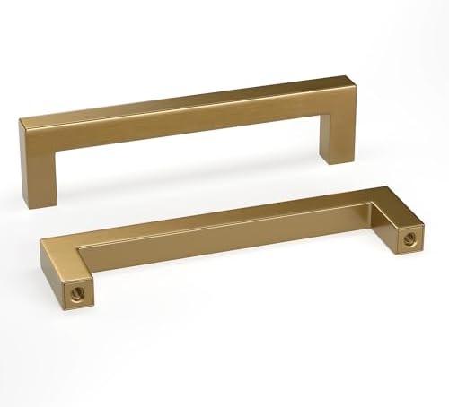 goldenwarm 10 Pack Champagne Bronze Cabinet Pulls Gold Cabinet Handles 5 Inch Champagne Drawer Pulls Brushed Bronze Drawer Handles Kitchen Dresser Hardware T Bar Square Hardware for Dresser Bedroom