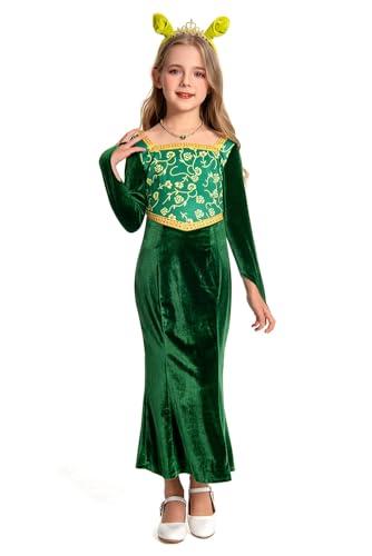 Ubaywey Girls Princess Costume Green Dress Gown Halloween Cosplay Costume Long Sleeve Dress,Small