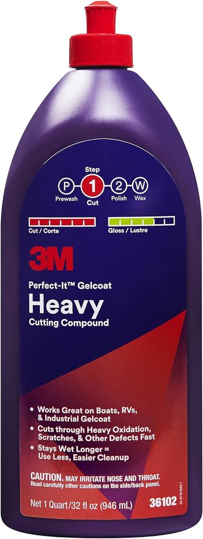 3M Perfect-It Gelcoat Heavy Cutting Compound, 1 Quart  Fast Cutting Marine Oxidation Remover for Boat & RV Gelcoat Surfaces