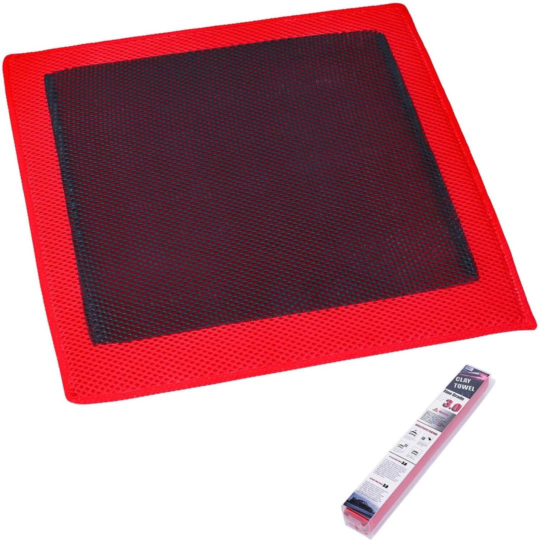 A.F.N.A.L Clay Towel 3.0 for Cars, Clay Bar Towel Scratch-Free Autocare Detailing Polishing, Removing Tar Paint Tree-sap Guano Contaminants, Fine Grade, 12" x 12", Red, Mesh Hollow Ver.