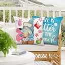 AnyDesign Summer Beach Pillow Cover Funny Gnome Starfish Throw Pillow Case Blue Ocean Beach Cushion Cover for Indoor Outdoor Home Bed Sofa Decoration, 18 x 18 Inch, Set of 4