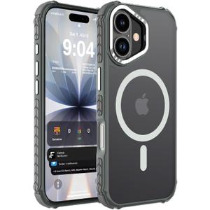 DEERLAMN Strong Magnetic Case for iPhone 16 6.1-Inch,[Compatible with Magsafe][Military Grade Drop Protection] Translucent Matte Shockproof Protective Phone Cover-Frosted Gray