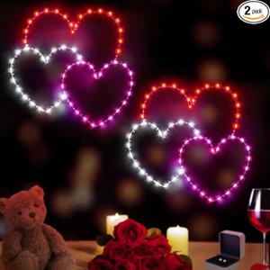 ILLUMINEW 2 Pack Valentine's Day Heart Window Lights, 8 Lighting Modes Red & Pink & White, 13.7 Inch LED Hanging Iron Frame Decor for Wedding Holiday Indoor Outdoor Party
