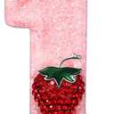 Conelist Strawberry 1 Candle for First Birthday Pink Number 1 Candle Berry One Glitter Cake Topper for Strawberry 1st Birthday Party Supplies Anniversary Decorations
