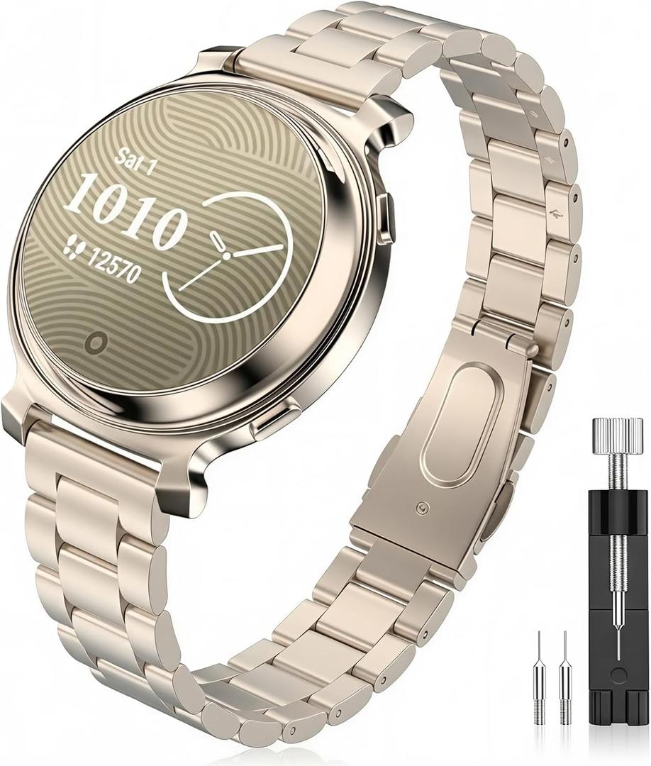 Stainless Steel Watch Band Compatible with Garmin Lily 2/Lily 2 Active, Metal Sport Replacement Strap Quick Release Lightweight Adjustable Wristband for Men Women (Champagne Gold)