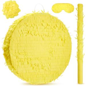 Jenaai Disco Ball Large Piñata 16 Inch, Round Blank Disco Piñata with Stick Blindfold and Confetti for Adults and Kids' Birthday Parties, Carnivals New Year Decorations Supplies(Yellow)