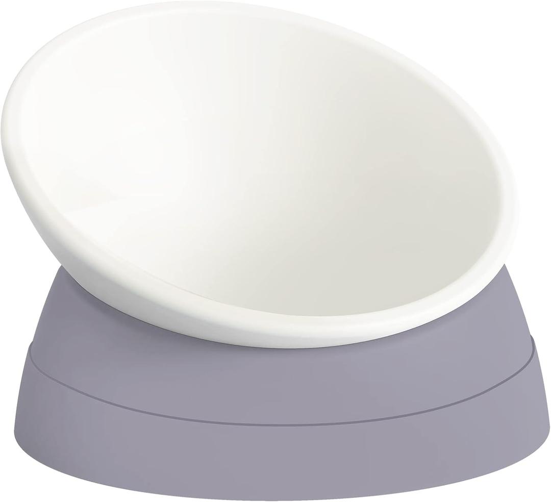 Ravitat Elevated Cat Food Bowl - Adjustable, Anti-Slip & Anti-Noise, Protects Pet's Spine, Thickened Plastic, 17 Oz (Milky White, Grey)