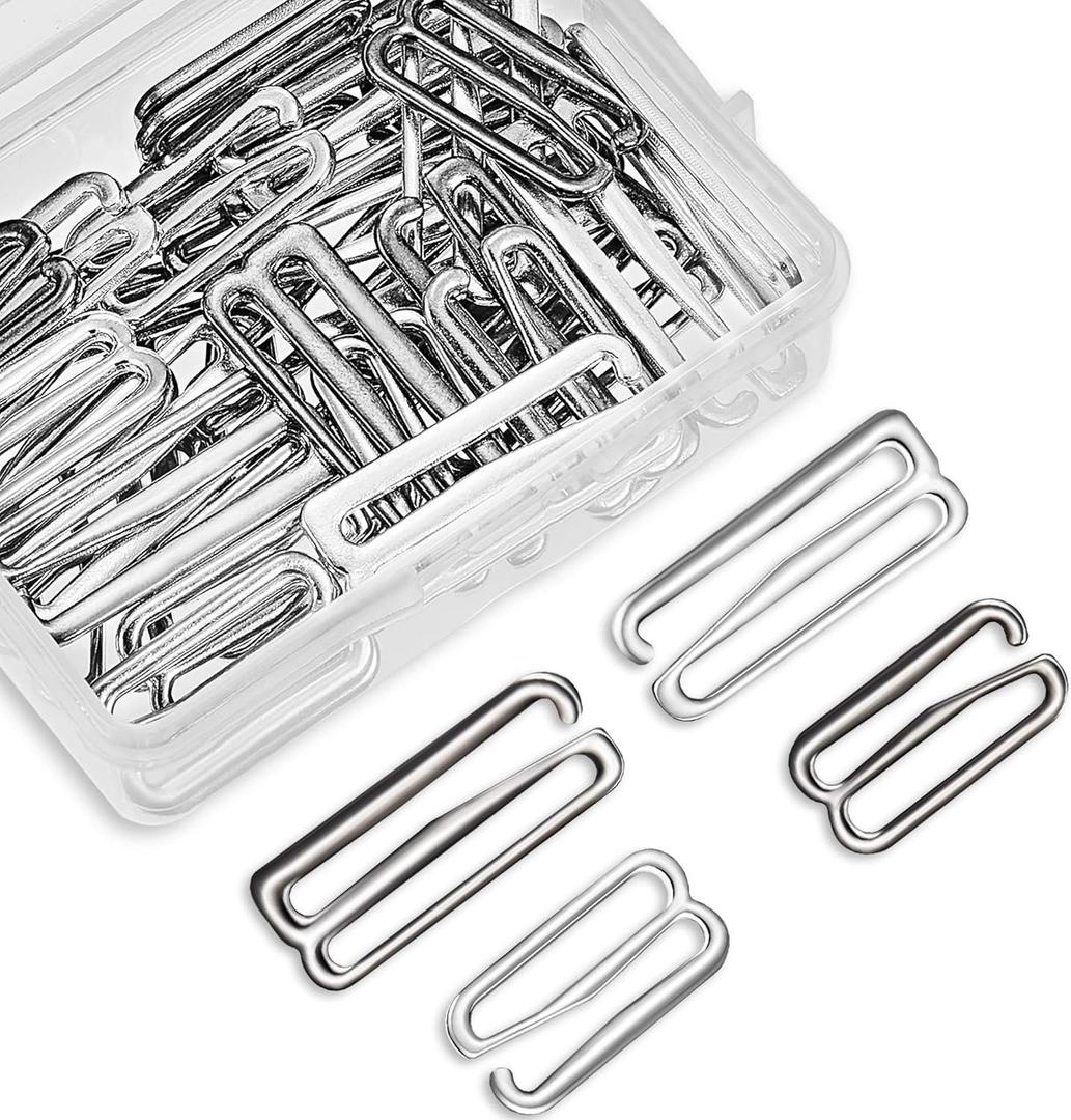 Boao 40 Pieces Bra Hooks Replacement Bulk Metal Swimsuit Bra Hooks Bikini Clasp Bathing Suit Clips Strap Adjustment Slider Rings for Swimsuit Lingerie Bikini, 2 Sizes(18 mm, 25 mm,Black, Silver)