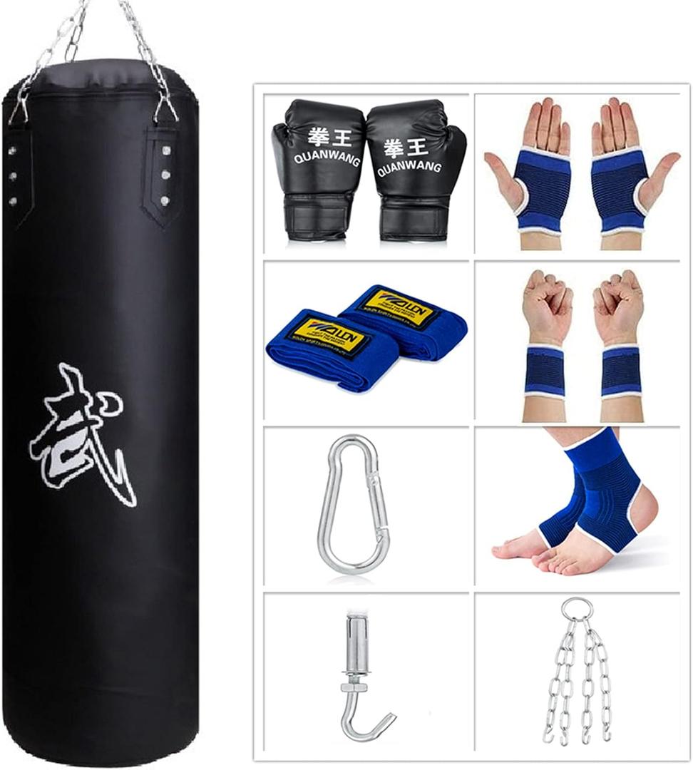 Punching Bag for Man Women Kids, Indoor/Garden Boxing Bag Unfilled Heavy Bag Set with Punching Gloves, Chain, Ceiling Hook for MMA, Kickboxing, Muay Thai, Karate, Taekwondo (4ft, Black)