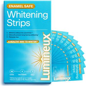 Lumineux Teeth Whitening Strips 9 Treatments  Peroxide Free - Enamel Safe for Whiter Teeth - Whitening Without The Sensitivity - Dentist Formulated - Sensitivity Free (18 Count (Pack of 1))