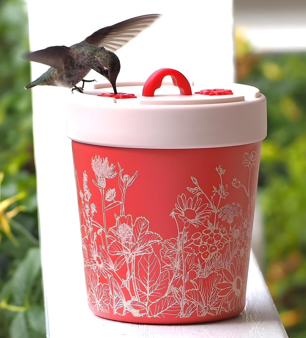 Insulated Hummingbird Feeder with Vacuum Technology, Floral Design, Temperature Control for Hot and Cold Weather