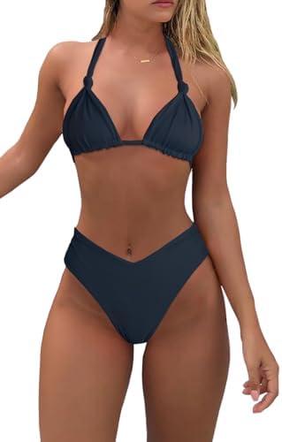 Bikini Sets for Women Sexy Halter Triangle String Bikini Cheeky V Cut High Waisted Thong Swimsuits 2 Piece, Small