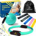 ProBody Pilates Ring Set with 14-Inch Magic Circle Ring, 9-Inch Exercise Ball, 5 Resistance Bands, Pump, Training Guides, & Storage Bag for Core Strength, Balance, Stability Training (Aqua)