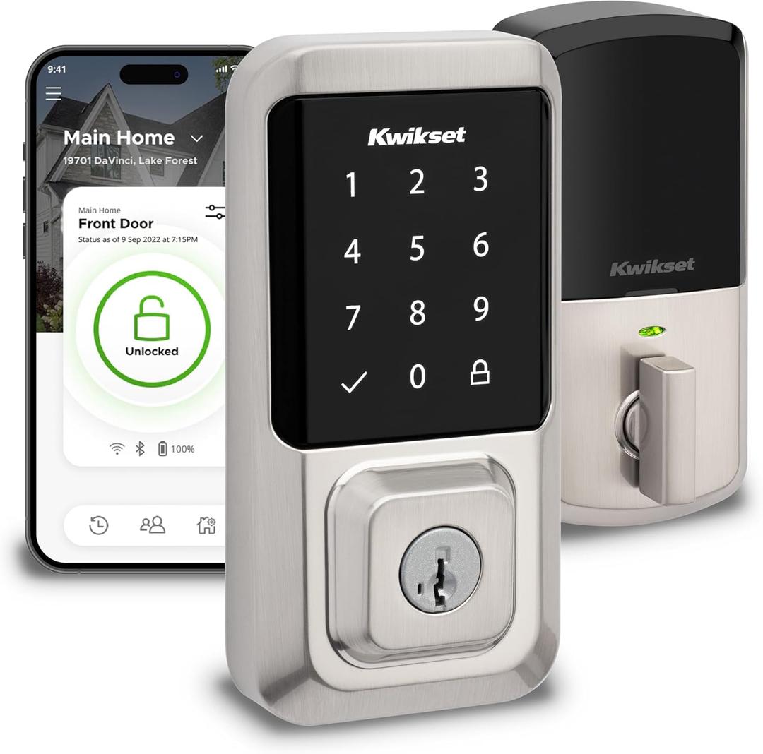 Kwikset Halo Wi-Fi Smart Lock, Keyless Entry Door Deadbolt, Geofence Auto-Unlock, Grade AAA Certified, No Hub Required Easy Install, Satin Nickel, Touchscreen