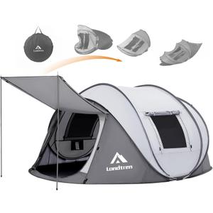 4 Person Easy Pop Up Tent Waterproof Automatic Setup 2 Doors-Instant Family Tents for Camping Hiking & Traveling (110*78*51'', White & Grey)