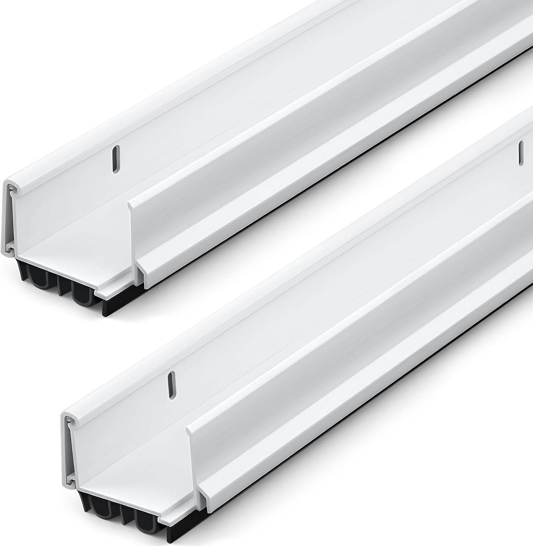 FoldTier 2 Pcs 1-3/4 x 36 Adjustable Double Bubble Door Sweep Bottom of Door, Under Doors Seal for Exterior Doors, Energy Efficient Draft Stopper, Slide to Install, Blocks Dust/Insects/Noise(White)